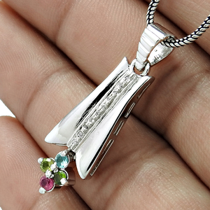 Pendentif à breloque unisexe en argent sterling 925 de luxe belle tourmaline naturelle et bijoux blancs pendentifs en argent sterling 925 OEM - Product Image 2