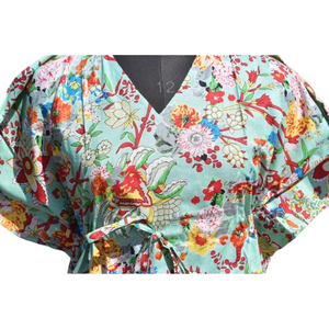 Kaftan Algodón Mujeres Handblock Floral Impreso Robe Sleepwear Maxi Dress - Product Image 3