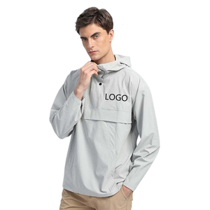 Haute qualité hommes demi-fermeture éclair tissé Plaid Polyester/coton respirant à la mode extérieur à capuche délavé plaine teint hiver - Product Image 1