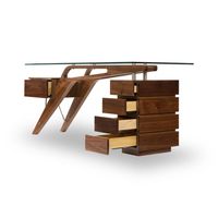 Bureau de direction commercial convertible de luxe moderne en bois massif avec 1 à 4 tiroirs et plateau en verre, pré-assemblé – Offre Spéciale