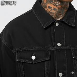 Veste en jean matelassée pour hommes, manteau chaud et rembourré en vrac, style unique, avec logo à l'avant, motif solide pour l'hiver - Product Image 4