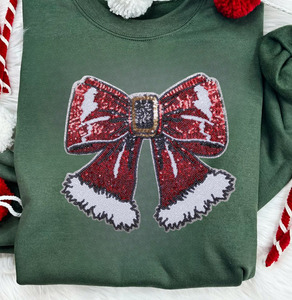 Wholesale Trending Custom Large Merrow Border <b>Christmas</b> Red Bow Sequin Patch Iron on Embroidery Patches - Product Image 5