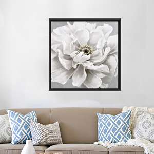 Elegant Botanical Canvas Print: Large White Flower Art for Home Decor,Black <b>Framed</b> - Product Image 1