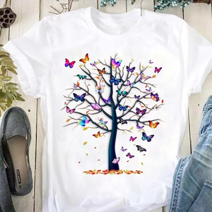 เสื้อยืดผู้หญิงพิมพ์ลายต้นไม้ผีเสื้อแฟชั่นเสื้อฮาราจูกุตลก90s เสื้อพิมพ์ลายกราฟิกคอกลมเสื้อยืดเสื้อผ้าผู้หญิง - Product Image 1