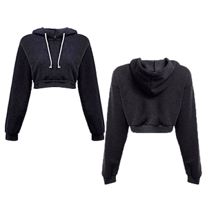 Women's Coral Cropped Hooded Sweatshirt Asymmetric Lace-Up Design Full Sleeve Knitted Solid Color Autumn Wear - Product Image 4
