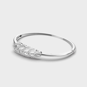 IGI Certified Round Lab Grown Diamond Leaf Cluster Bangle <b>Bracelet</b> in <b>Solid</b> 925 Sterling <b>Silver</b> - Product Image 4