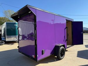 Purple Enclosed Cargo Trailer with Side <b>Door</b> and Black <b>Trim</b> 6x10 Utility Transport Box Trailer - Product Image 5