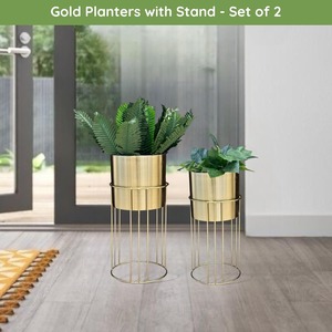 Ensemble de 2 jardinières modernes en métal pour une décoration intérieure élégante, parfaites pour les coins du salon, les plantes d'intérieur et les espaces contemporains - Product Image 2