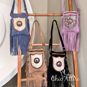 Sac à bandoulière en cuir suédé fait main Boho frange cuir de vachette femmes sac à main écologique en cuir véritable Hippie Chic sac perlé - Product Image 1
