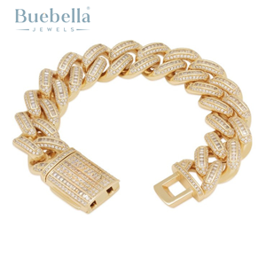 Venta caliente 18MM 18K chapado en oro 925 Plata VVS moissanita y Baguette helado Miami pulsera de eslabones cubanos - Product Image 1