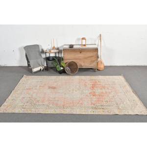 Classique Rose Beige Vintage Tapis Turc 5.4X9.4 ft À La Main Patchwork Conception Laine Bambou Soie Latex Salon Couloir Rectangle - Product Image 1