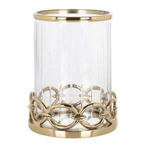 Bougeoir rond en métal doré avec cylindre en verre Plateau de table Salon Décoration intérieure Meilleure vente - Product Image 1