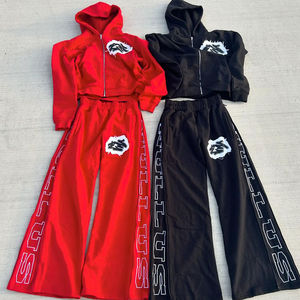 Pantalones de chándal holgados de pierna ancha personalizados para hombre, cortavientos de nailon con cremallera lateral, patrón apilado, estampado acampanado, estilo informal - Product Image 1