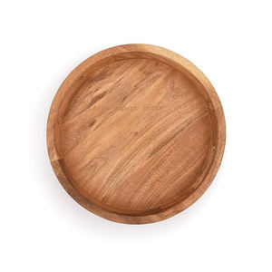 Bandeja redonda de madera para servir de la mejor calidad superior Acabado natural para aperitivos Plato para beber té Superficie lisa con asa - Product Image 5