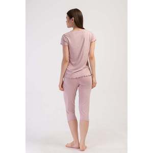 Conjunto de pantalón capri ovalado y blusa con lazo en el cuello de viscosa y lycra para mujer - Rosa - Rosa - Product Image 3