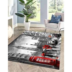 Tapis de peinture de cabine téléphonique de Londres, tapis de cabine téléphonique rouge, tapis de paysage urbain, tapis de gobelin - Product Image 1