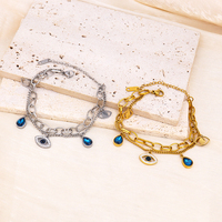 Bracelet de bijoux en acier inoxydable or 18 carats avec pierres bleues Bracelet à double chaîne Bracelets chirurgicaux en or en acier inoxydable pour femmes