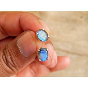 Boucles d'oreilles en labradorite véritable taille ovale 6x4mm avec Jewelry-E0045-GS grenat en argent 925 - Product Image 3