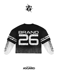 เสื้อครอปแขนยาวโอเวอร์ไซส์สำหรับผู้ชายของโมนาร์ค แอธเลติกส์พร้อมลายพิมพ์สตรีทแวร์ชุดสีดำขาวตัดขอบสีขาว - Product Image 2
