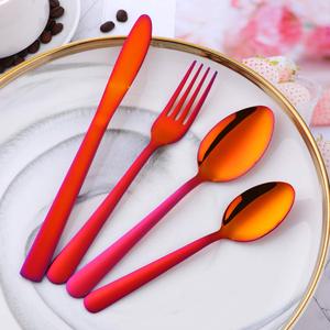 Stainless Steel Set Of 4 Flatware In Kitchenware Tabletop Cafe Home 2 Color Coated Cutlery <b>Plain</b> Handle Standard Quality - Product Image 1