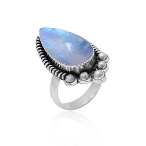 แหวนหมั้นเงินแท้ 925 ชุบโรเดียม ดีไซน์คุณภาพเยี่ยม ทำด้วยมือ ประดับด้วยมูนสโตนสีฟ้าธรรมชาติ รุ้งไฟ - Product Image 1