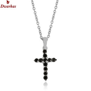 Croix ronde coupe brillante bijoux fins pendentifs et breloques 925 argent sterling noir onyx pierre précieuse pendentif à breloque pour collier - Product Image 1