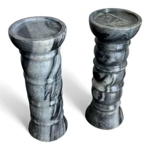 Bougeoir haut en marbre noir artisanal avec un design incurvé artistique pour une décoration d'intérieur remarquable - Product Image 6