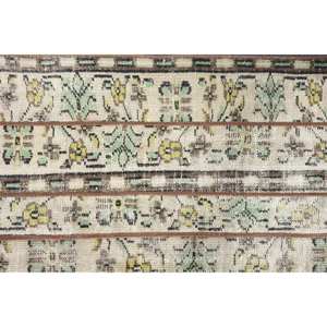 Tapis Vintage en Laine Turque Beige Vert 2 X 3.2ft Fait à la Main Grande Surface Rectangle Patchwork Design pour Couloir Style Classique Latex - Product Image 5