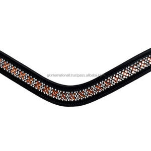 Correa de cuero genuino para cejas de caballo, hecha a mano, en todas las tallas, con piedras en oro rosa y patrón plateado - Product Image 4