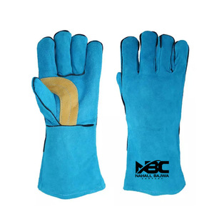 ถุงมือหนังวัวสำหรับผู้ชายขนาด14-16นิ้วถุงมือเชื่อมหนังแพะสีแดงกันลื่นปลอดภัยจากไฟ - Product Image 3