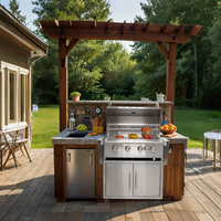 Cuisine extérieure haut de gamme autoportante en acier inoxydable SUS304, jardin, fête, barbecue au gaz GPL NG de 32 pouces avec chariot
