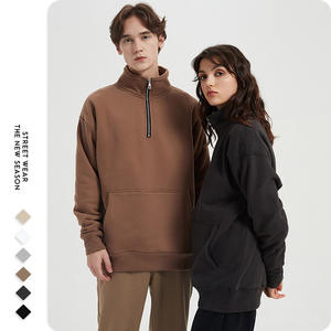 Venta al por mayor de las mujeres Unisex de invierno de peso pesado de alta calidad deporte sudadera en blanco algodón pulóver cuello alto media cremallera sudaderas con capucha - Product Image 2
