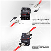 Interruptores de Circuito Automotrices de 12V-48VDC, Montaje Superficial, Impermeables, Reinicio Manual, Tuerca de Acero Inoxidable, Capacidad de Ruptura de 10kA, 25A-250A, Negros