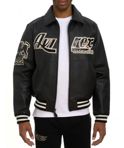 High Quality Customized Avirex <b>Men's</b> Winter Cow Skin Leather Stand Collar <b>Jacket</b> Trending Fashionable in Factory Price - Product Image 3