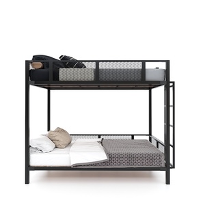 GT011 Industrial Design Solid Mango Wood Bunk <b>Bed</b> Extendable Iron Frame <b>Queen</b> <b>Size</b> 140x200cm Hand Carved Storage for Home - Product Image 5