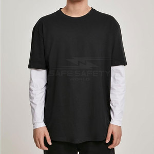 Camiseta de manga larga personalizada de secado rápido 100% algodón Color negro liso Camiseta de manga larga de doble capa para hombres - Product Image 1