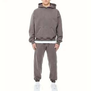 Survêtement d'hiver surdimensionné 100% coton pour hommes, jogging uni à manches longues de la plus haute qualité avec motif solide - Product Image 3