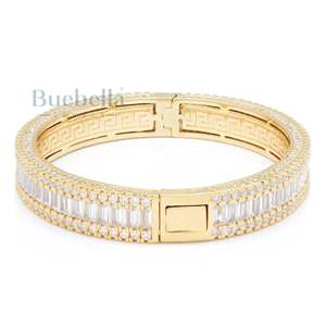 11mm 18K Chapado en oro 925 Plata de ley Moissanite Baguette-Cut Bangle Bracelet Joyería al por mayor para hombres y mujeres Regalos - Product Image 2