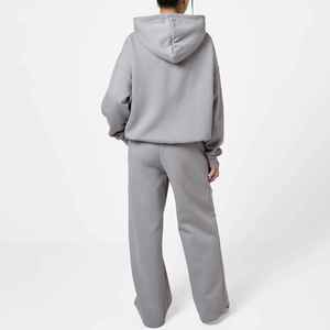 Article très vendu, ensemble de survêtement 2 pièces en coton 100%, pantalon évasé et sweat-shirt à capuche, logo personnalisé, survêtement pour femmes - Product Image 2