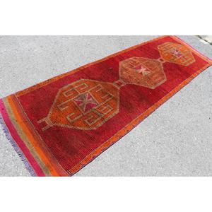 Tapis de 3,1 x 9,9 pieds, tapis turc vintage, tapis rouge uni Herki - Product Image 2