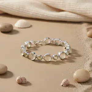 925 <b>Silver</b> <b>Beaded</b> <b>Bracelet</b> with Zircon Gemstone Trendy Gold Bangles for Women's Daily Wear Anniversary or Wedding Gift Ideas - Product Image 3