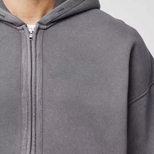 Custom Embroidery Design Heavyweight Reversible Bomber Winter Warm <b>Long</b> Sleeve Men's <b>Oversized</b> Acid Washed Zip up <b>Hoodie</b> - Product Image 4