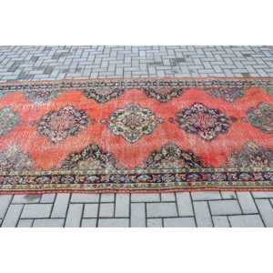 Turkish 4.8x12.3 ft Rug, Vintage <b>Runner</b> Rug, <b>Red</b> Floral Rug - Product Image 3