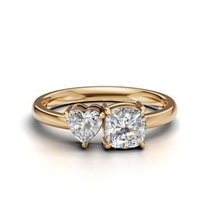IGI Certified Lab Grown Diamond Toi Et Moi <b>Ring</b> 18K Yellow / White & Rose Gold Heart & Cushion Shape Engagement <b>Ring</b> For Women - Product Image 1