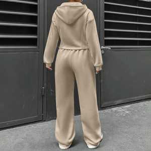 ชุดวอร์ม2ชิ้นสำหรับผู้หญิง, ชุดลำลองแฟชั่นสตรีทแวร์ผ้าฝ้ายขนแกะชุดวอร์ม2ชิ้นทรงแบ็กกี้ใส่กลางแจ้ง - Product Image 3