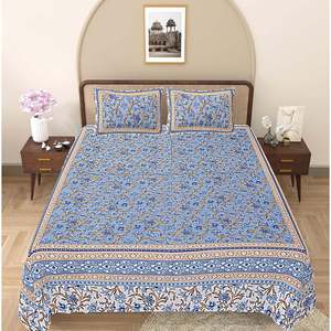 Parure de lit imprimée florale bleu pierre avec drap plat et 2 taies d'oreiller pour lit double, usage domestique (ADB1464) - Product Image 2