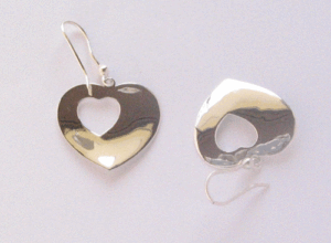 <b>Silver</b> <b>Drop</b> <b>Earrings</b> with Heart Shape Plain Design - Product Image 1