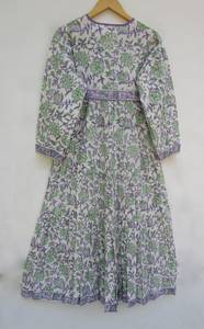 Calidad duradera Impreso 100% Algodón Transpirable Lavable Tela Ropa casual de mujer Vestidos MIDI con cinturón de proveedor indio - Product Image 2