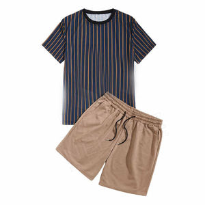 Camiseta y conjunto corto para hombre, camisetas de manga corta a la moda de verano de 2 piezas para hombre, tela tejida personalizada, informal, Color sólido de alta calidad - Product Image 1