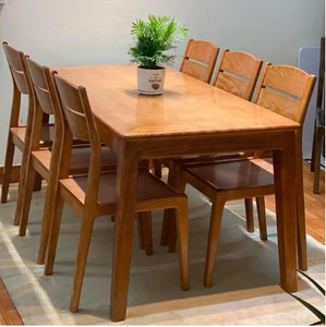 Ensemble de table et de chaises de salle à manger de café de haute qualité 6 places, design en bois massif avec pieds en métal pour la maison, l'hôtel, l'appartement ou la villa - Product Image 2